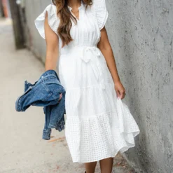 Subtle Checkered Tiered Midi Dress