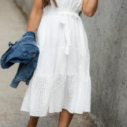 Subtle Checkered Tiered Midi Dress -Women's Clothing Store DSC 8498