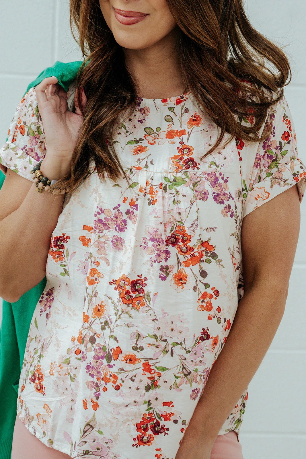 Feminine Floral Cuffed Sleeve Blouse 2 Feminine Floral Cuffed Sleeve Blouse - Image 2