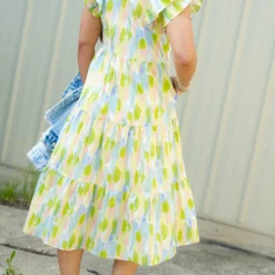 Brush Stroke Tiered Midi Dress -Women's Clothing Store DSC 8697