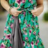 Painted Floral Tie Waist Ruffle Dress