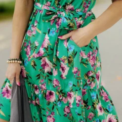 Painted Floral Tie Waist Ruffle Dress -Women's Clothing Store DSC 8884