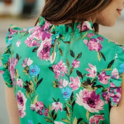 Painted Floral Tie Waist Ruffle Dress -Women's Clothing Store DSC 8892