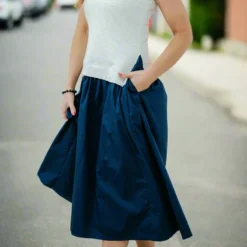 Ribbed Top Faux Layered Midi Tank Dress