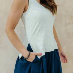 Ribbed Top Faux Layered Midi Tank Dress -Women's Clothing Store DSC 9088