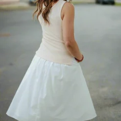 Ribbed Top Faux Layered Midi Tank Dress -Women's Clothing Store DSC 9259