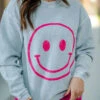 Happy Face Ribbed Graphic Crewneck