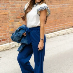 Eyelet Dual Flutter Trim Blouse -Women's Clothing Store DSC 9494