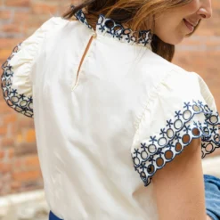 Eyelet Dual Flutter Trim Blouse -Women's Clothing Store DSC 9502