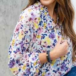 Wildflowers Cinched Sleeve Tie Blouse -Women's Clothing Store DSC 9524