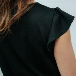 Textured Flutter Trim V Blouse -Women's Clothing Store DSC 9525