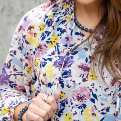 Wildflowers Cinched Sleeve Tie Blouse -Women's Clothing Store DSC 9527