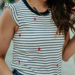 Stars & Stripes Ruffle Trim Tank -Women's Clothing Store DSC 9548