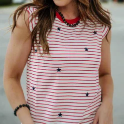 Stars & Stripes Ruffle Trim Tank