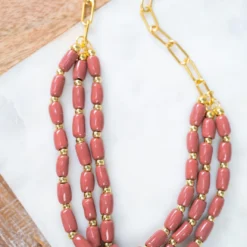 Bel Koz Triple Twist Elongated Clay Necklace -Women's Clothing Store DSC 9812