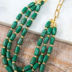 Bel Koz Triple Twist Elongated Clay Necklace -Women's Clothing Store DSC 9818