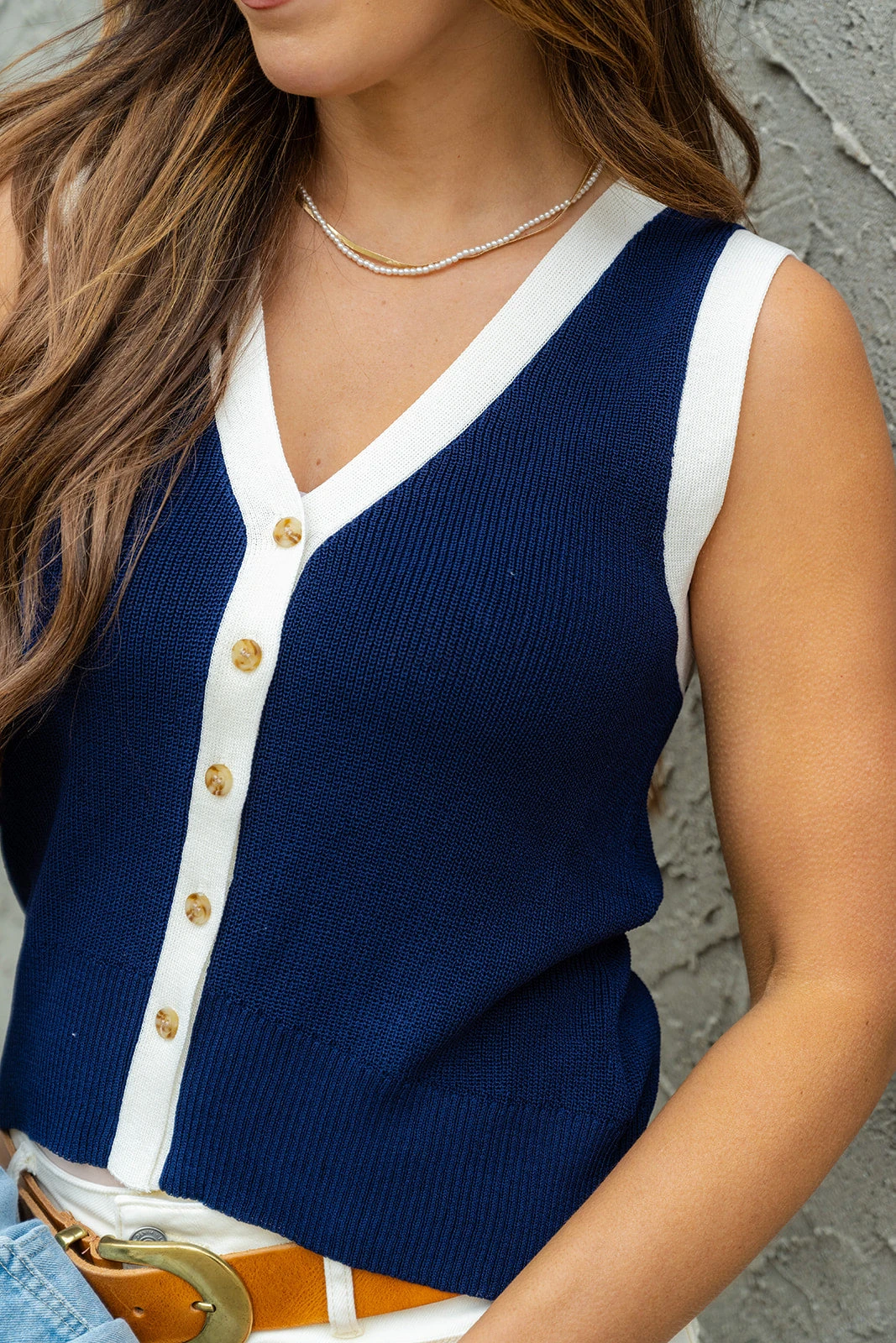 Contrasting Trim Button Knit Tank 1 Contrasting Trim Button Knit Tank