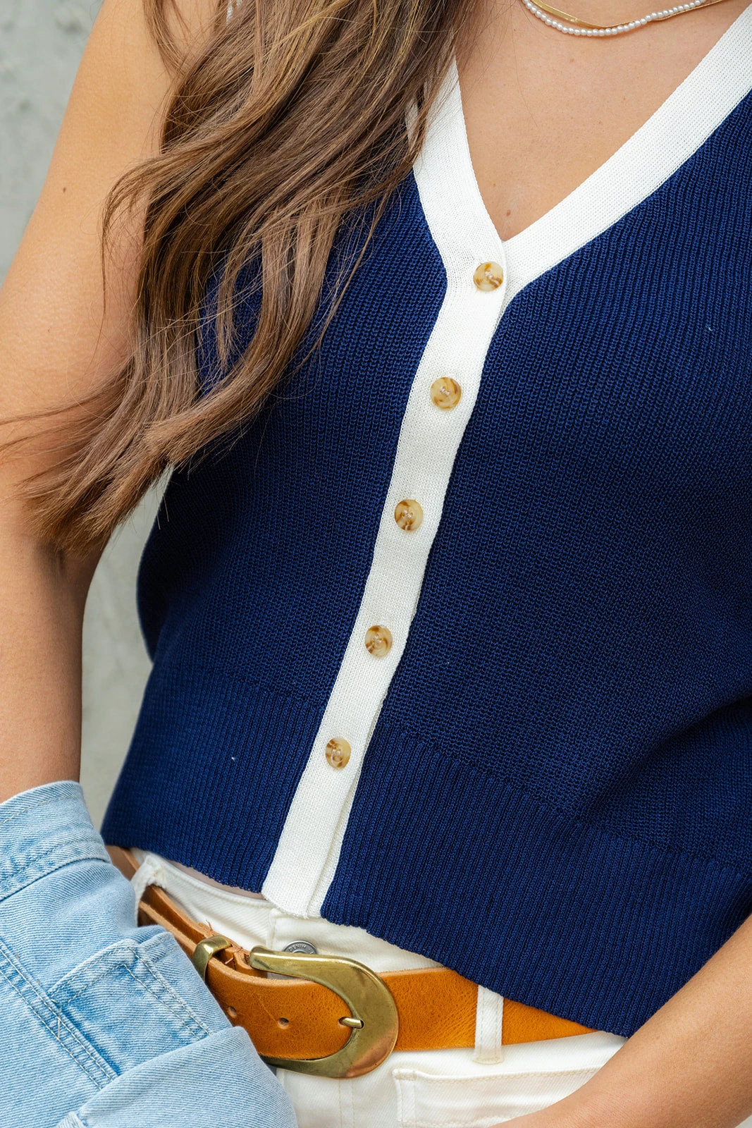 Contrasting Trim Button Knit Tank 3 Contrasting Trim Button Knit Tank - Image 3