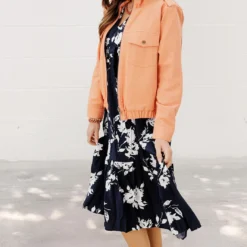 Blossoms Flutter Trim Midi Dress -Women's Clothing Store FJ7A0078