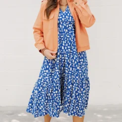 Blocked Confetti Ruffle Bottom Midi Dress -Women's Clothing Store FJ7A0152