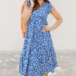 Blocked Confetti Ruffle Bottom Midi Dress