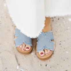 Corky's Hold Please Light Blue Frayed Sandals