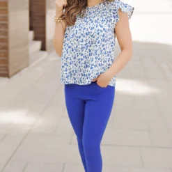 Fancy Floral Smocked Top Flutter Blouse 10 Fancy Floral Smocked Top Flutter Blouse -Women's Clothing Store FJ7A2140