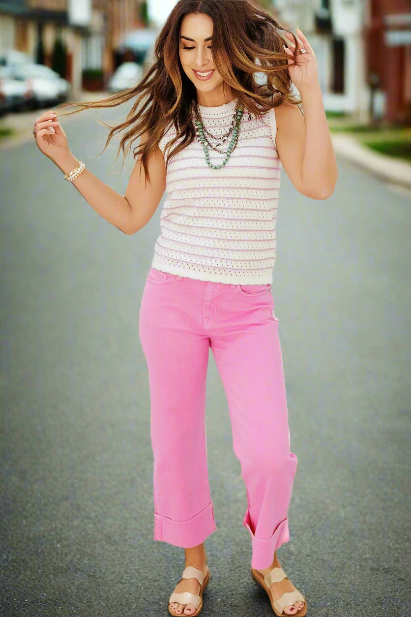 Striped Scalloped Bottom Woven Tank 2 Striped Scalloped Bottom Woven Tank - Image 2