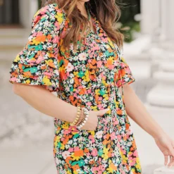Vibrant Blooms Triple Ruffle Sleeve Dress 32 Vibrant Blooms Triple Ruffle Sleeve Dress -Women's Clothing Store FJ7A2319