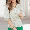 Cherry Blossoms Ruffle Front Blouse