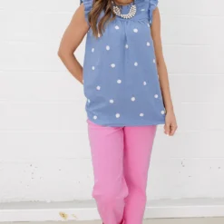 Polka Dot Cinched Trim Tank -Women's Clothing Store FJ7A2404 2