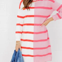 Split Stripes Sweater Dress 10 Split Stripes Sweater Dress -Women's Clothing Store FJ7A4477
