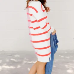Split Stripes Sweater Dress 12 Split Stripes Sweater Dress -Women's Clothing Store FJ7A4489