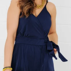 Side Tie V-Neck Jumpsuit -Women's Clothing Store FJ7A4579