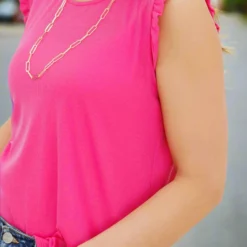 Ruffle Trim Ribbed Tank -Women's Clothing Store FJ7A4967