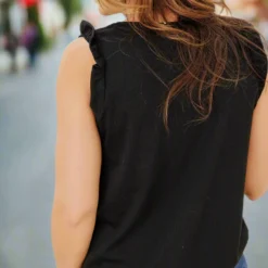 Ruffle Trim Ribbed Tank -Women's Clothing Store FJ7A4983