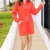 Drawstring Waist Quarter Zip Dress