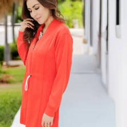 Drawstring Waist Quarter Zip Dress -Women's Clothing Store FJ7A5851