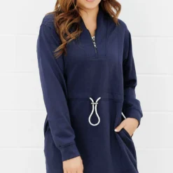 Drawstring Waist Quarter Zip Dress -Women's Clothing Store FJ7A5859
