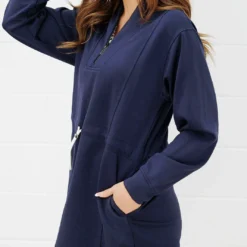 Drawstring Waist Quarter Zip Dress -Women's Clothing Store FJ7A5866