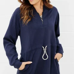 Drawstring Waist Quarter Zip Dress -Women's Clothing Store FJ7A5874