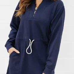 Drawstring Waist Quarter Zip Dress -Women's Clothing Store FJ7A5877
