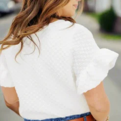 Bold Textured Bell Sleeve Blouse -Women's Clothing Store FJ7A6505