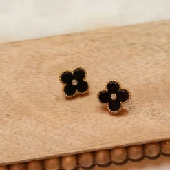 Diamond Dot Quatrefoil Stud Earrings -Women's Clothing Store IMG 8076