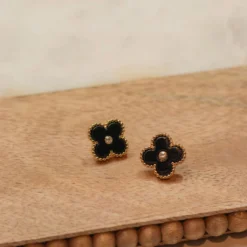 Diamond Dot Quatrefoil Stud Earrings -Women's Clothing Store IMG 8077