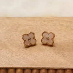 Diamond Dot Quatrefoil Stud Earrings -Women's Clothing Store IMG 8082