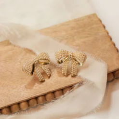 Exquisite Bow Stud Earrings -Women's Clothing Store IMG 8159