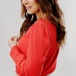 Ribbed Gathered Shoulder Long Sleeve Tee 22 Ribbed Gathered Shoulder Long Sleeve Tee -Women's Clothing Store JAN2025BECCA0011