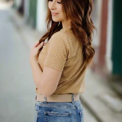 Heathered Micro Striped Tee -Women's Clothing Store JAN2025BECCA0103