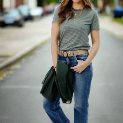 Heathered Micro Striped Tee -Women's Clothing Store JAN2025BECCA0110